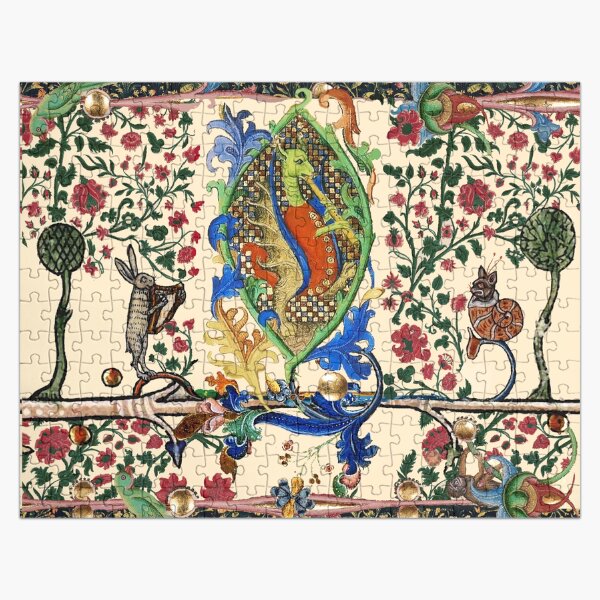 Artikel-Vorschau von WEIRD MEDIEVAL BESTIARY MAKING MUSIC, Drachen spielen Flöte, Harfenist Kaninchen, Schneckenkatze, designt und verkauft von BulganLumini.