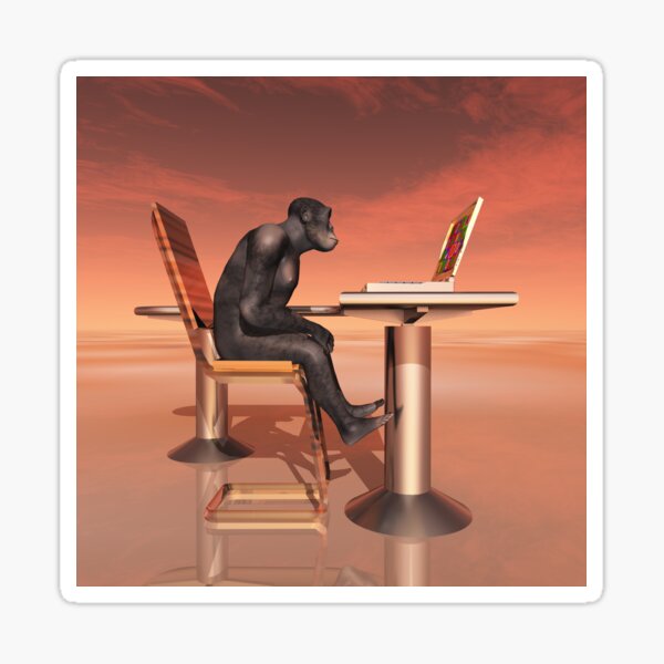 Menschenaffe Homo Habilis und Laptop Sticker