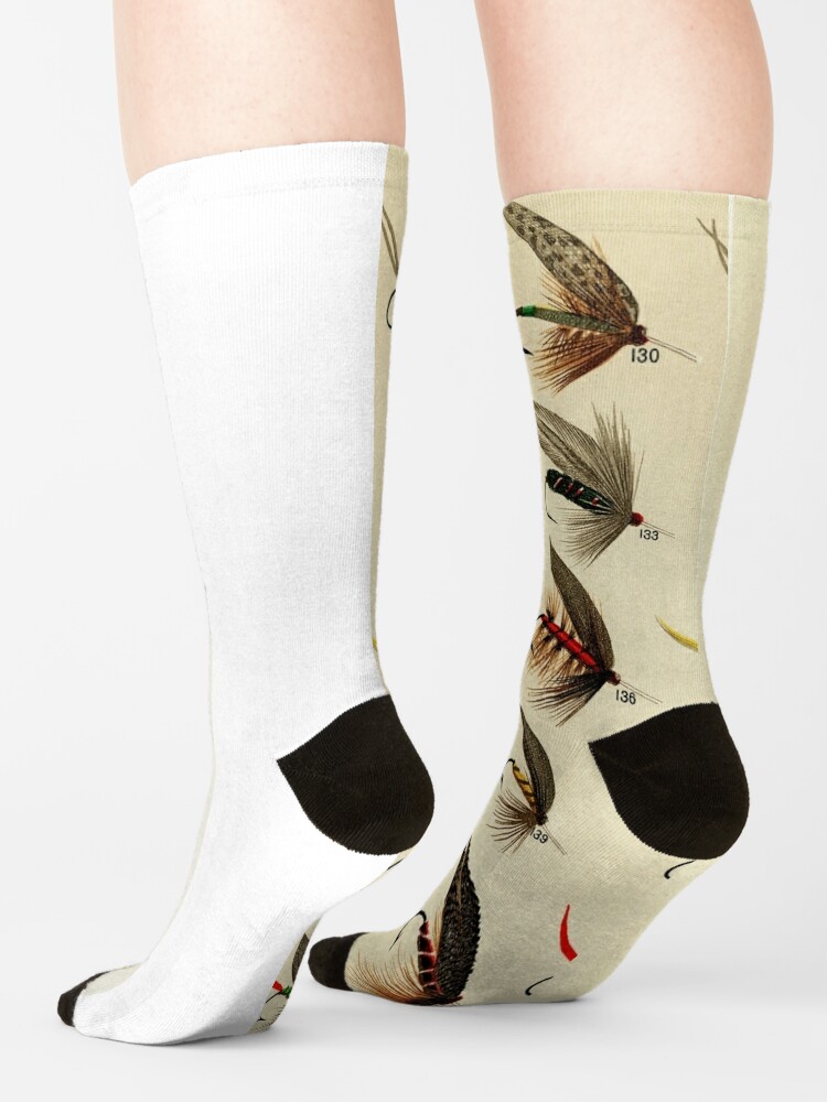 Vintage Fly Fishing Print - Trout Flies Socks for Sale by