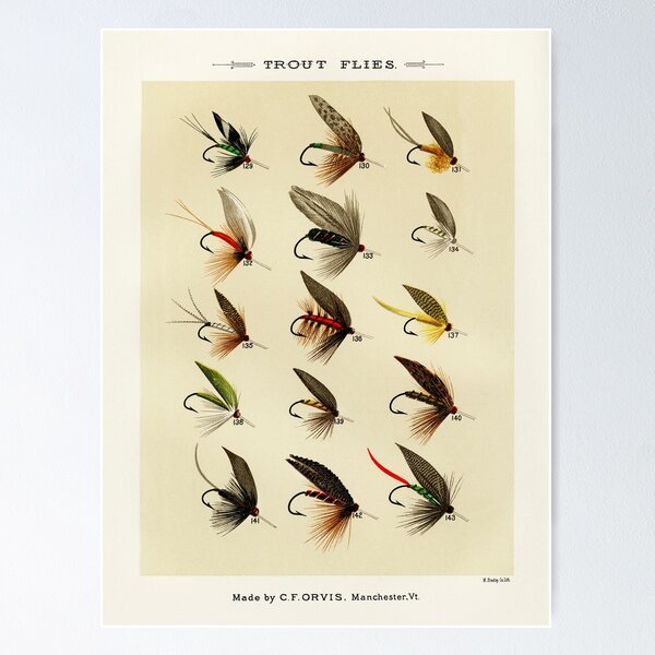 1930's FLY FISHING ADVERTISING TRAVEL GRAPHIC ART POSTER VINTAGE OUTDOOR  SPORTS