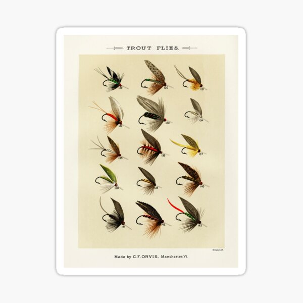 Vintage Fly Fishing Print - Trout Flies  Sticker for Sale by qccuhonois28