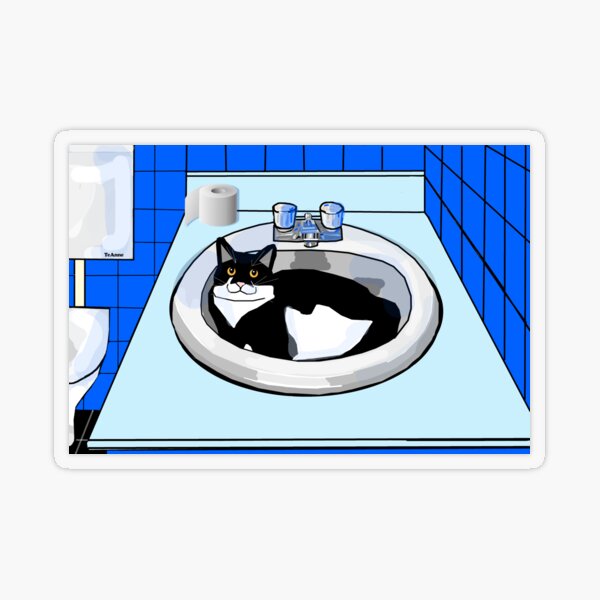 Cute Tuxedo Cat in the bathroom basin Transparent Sticker