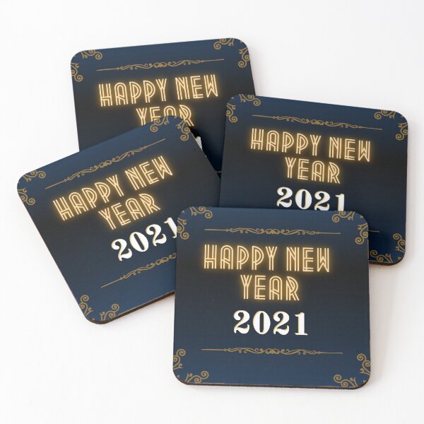 Aperçu de l'œuvre bonne année 2021 vacances thème rétro vintage motif de bordure marron jaune or bleu créée et vendue par maplunk.