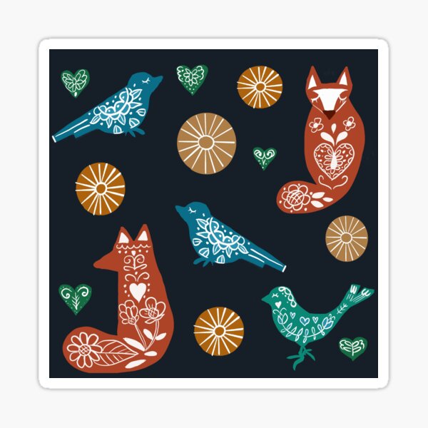 Item preview, Folkart Foxes and Birds designed and sold by ESpencerArts.