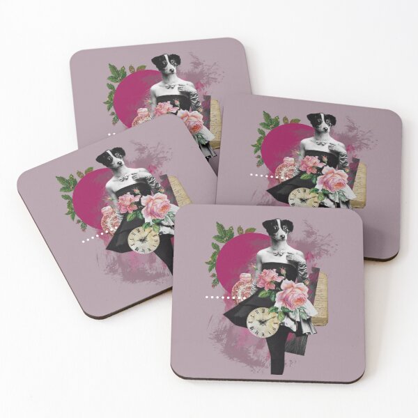 Item preview, Collage Fifties Model with Pink Roses Vintage Clock and Plate and Dog designed and sold by KALEIDOSCOPE UK.