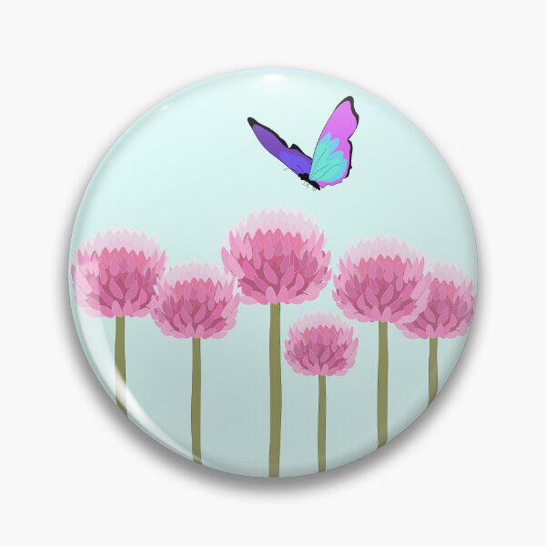 Item preview, Blue purple butterfly over pink allium flowers designed and sold by orangerinka.