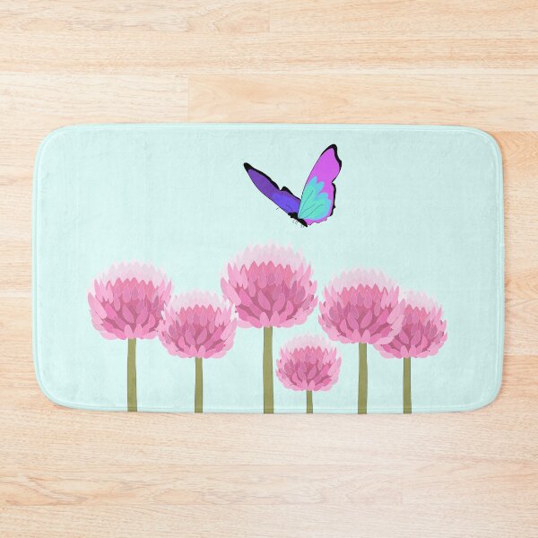 Item preview, Blue purple butterfly over pink allium flowers designed and sold by orangerinka.