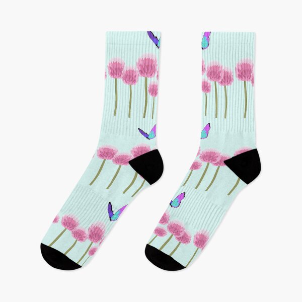 Item preview, Blue purple butterfly over pink allium flowers designed and sold by orangerinka.