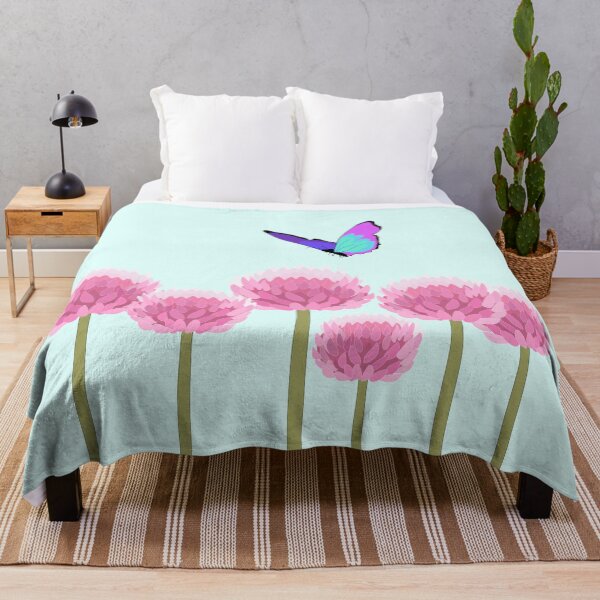 Item preview, Blue purple butterfly over pink allium flowers designed and sold by orangerinka.