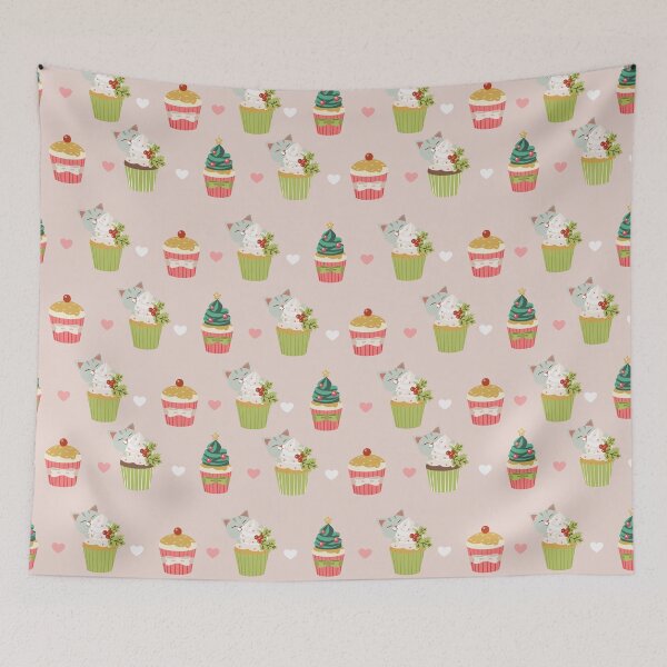 Item preview, Christmas Pattern,  cats tree and cupcakes design designed and sold by Phoca Mobil.