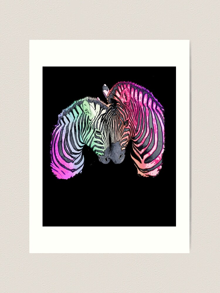 Colorful watercolor zebra, rainbow paint, color, zebra print