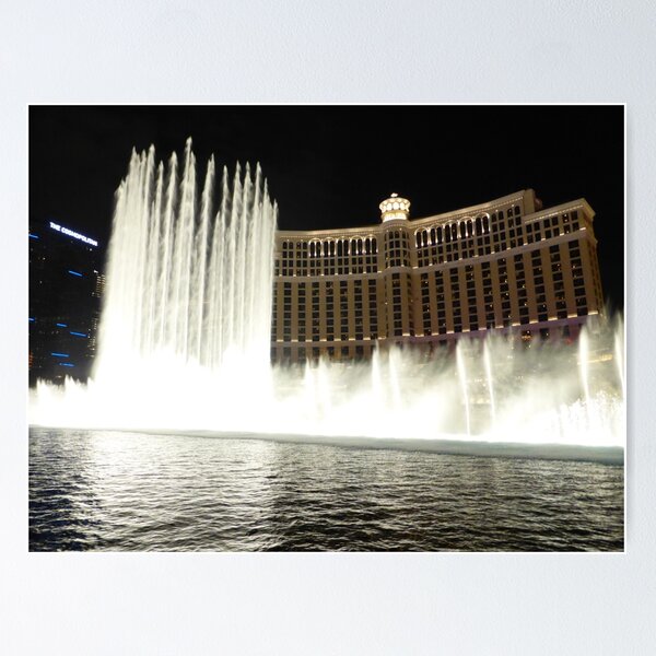 Hotel Lit Up at Night Bellagio Resort and Casino The Strip Las Vegas Nevada | Large Metal Wall Art Print | Great Big Canvas