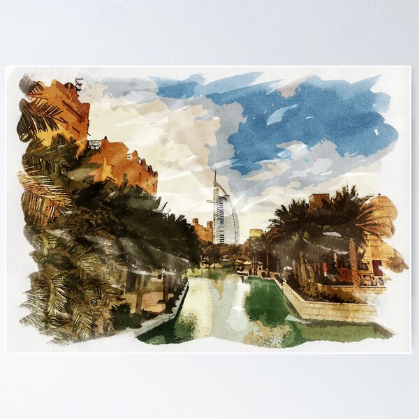 Item preview, Dubai Emirates Awesome Watercolour Souvenir Fine Art Painting designed and sold by Naumovski.