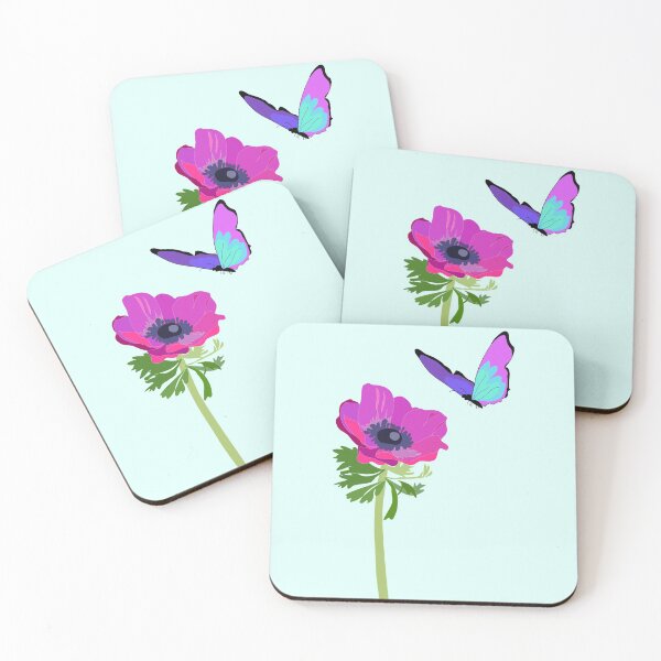 Item preview, Purple butterfly over pink anemone flower designed and sold by orangerinka.