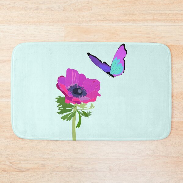Item preview, Purple butterfly over pink anemone flower designed and sold by orangerinka.
