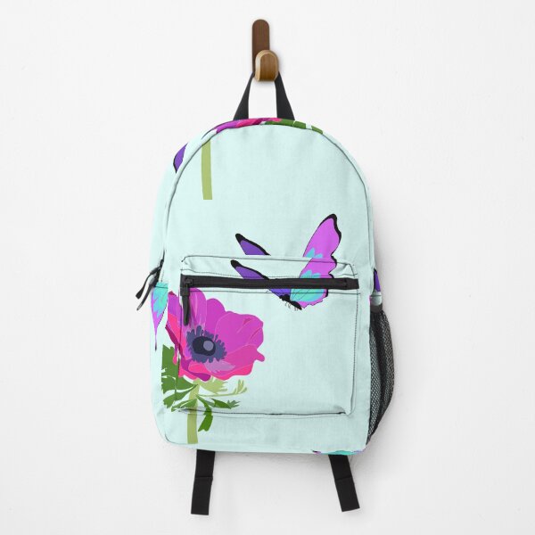 Item preview, Purple butterfly over pink anemone flower designed and sold by orangerinka.