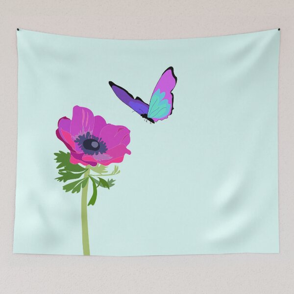 Item preview, Purple butterfly over pink anemone flower designed and sold by orangerinka.