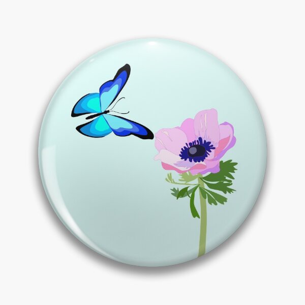 Item preview, Blue butterfly over light pink anemone flower designed and sold by orangerinka.