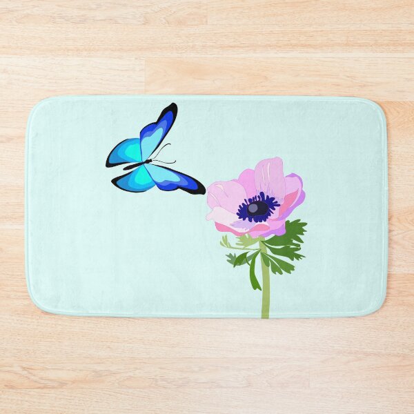 Item preview, Blue butterfly over light pink anemone flower designed and sold by orangerinka.