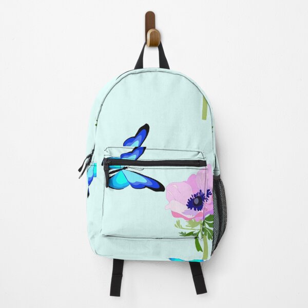 Item preview, Blue butterfly over light pink anemone flower designed and sold by orangerinka.
