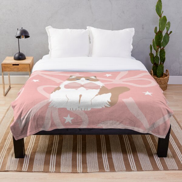 Romantic Ragdoll Cat with Pink Ribbon Bow Throw Blanket