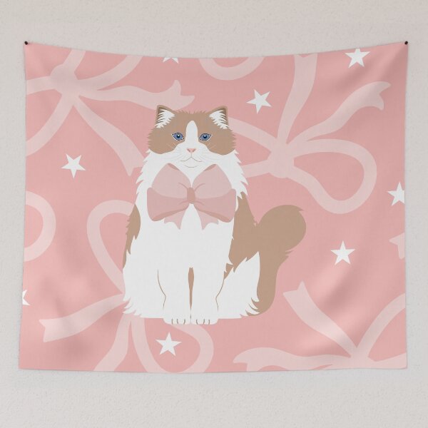 Item preview, Romantic Ragdoll Cat with Pink Ribbon Bow designed and sold by lulululupaint.
