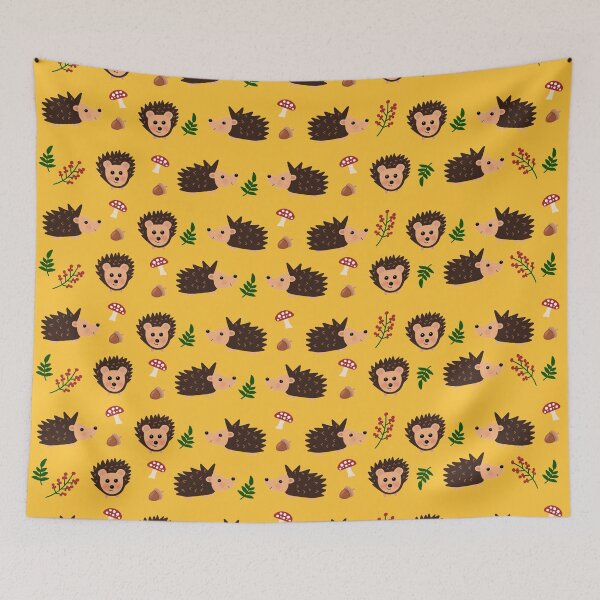 Artikelvorschau, Igel- und Waldmuster - Gelb entworfen und verkauft von Kittys-Art.
