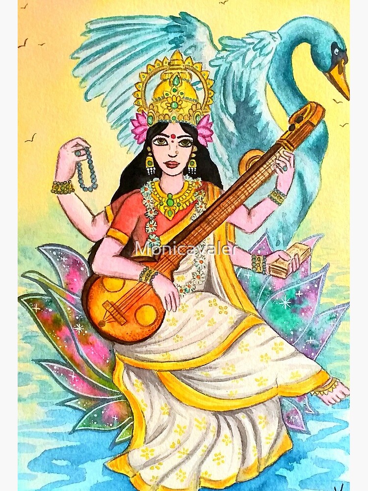 Maa saraswati drawing | Easy cartoon drawings, Drawings, Saraswati painting