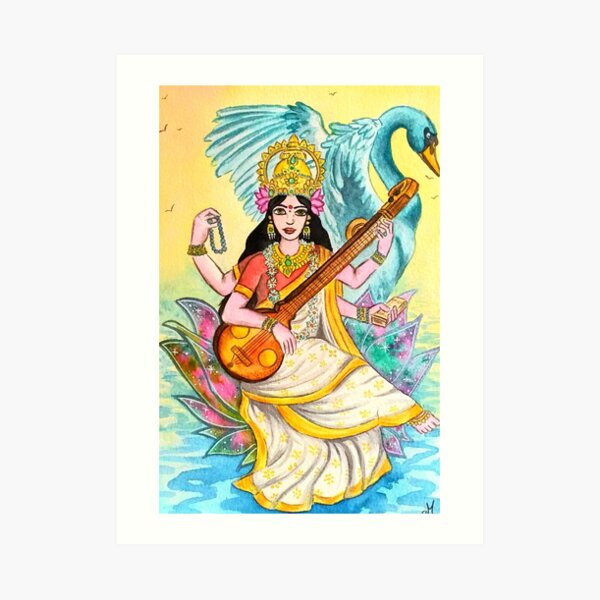 Regalocasila Goddess Maa Saraswati Digital Painting Photo Poster With UV  Textured Room Decoration Reprint On Non-Tearable Waterproof Polyester  Rolled Size 24X18 In : Amazon.in: Home & Kitchen