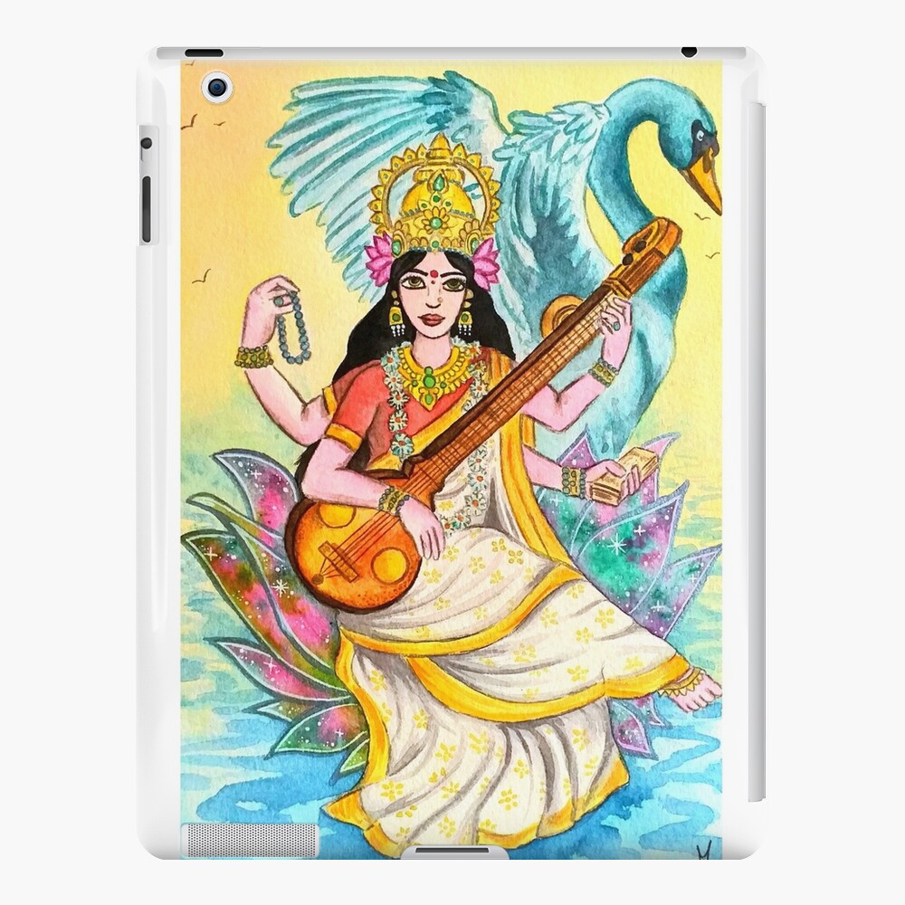 India saraswati 3 - Image with : Guitar, Music, Woman, Saraswati, From the  gallery : India | Line art drawings, Art drawings, Doodle art drawing