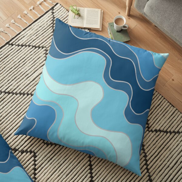 Abstract Blue Ocean Waves Pattern Floor Pillow