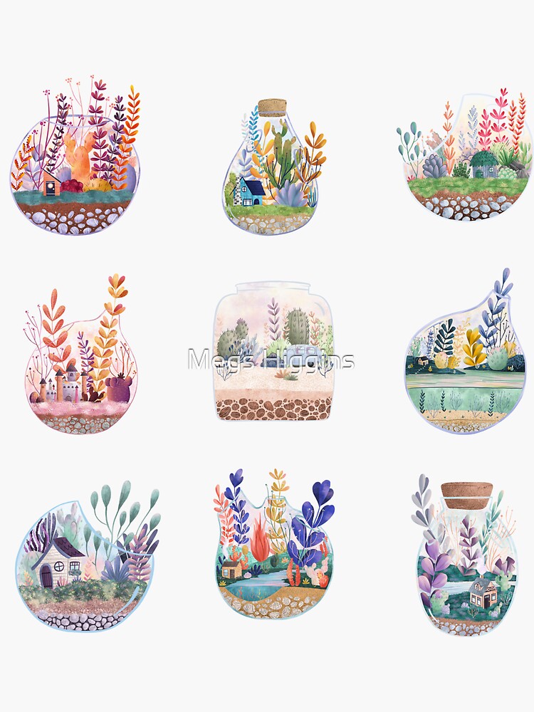 Succulent Terrarium Set + Sticker Sheet by megsneggs