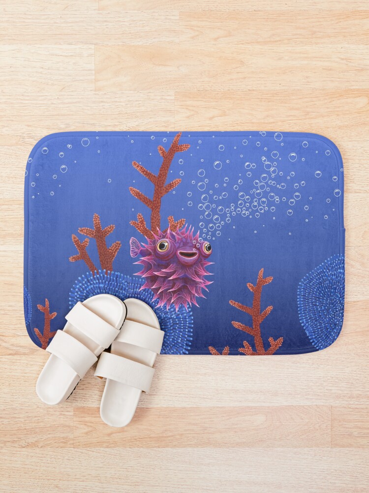 Thumbnail 1 of 6, Bath Mat, Puffer cute fish designed and sold by Ruta.