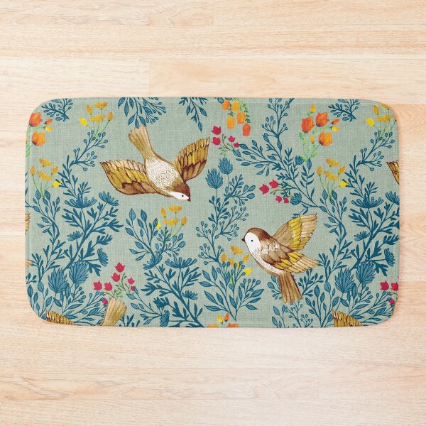 Item preview, Birdsong Meadow Flying Birds Foliage Flowers Eggshell Blue designed and sold by Cecilia Mok.