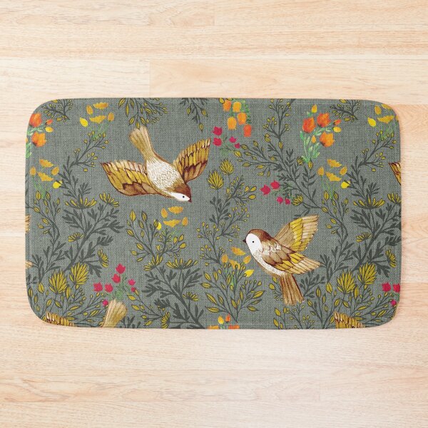 Item preview, Birdsong Meadow Flying Birds Foliage Flowers Smoke Grey designed and sold by Cecilia Mok.