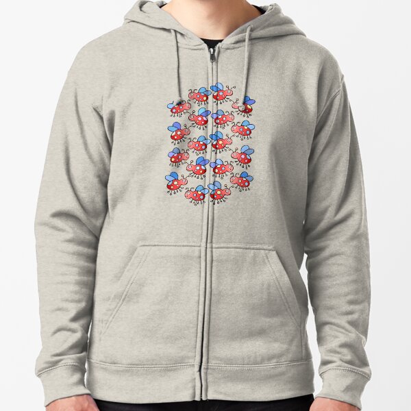 Cute and Colorful Ladybug Pattern Zipped Hoodie