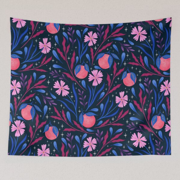 Item preview, Oranges and Wildflowers | Navy Blue and Hot Coral Palette designed and sold by RebeccaFlaherty.