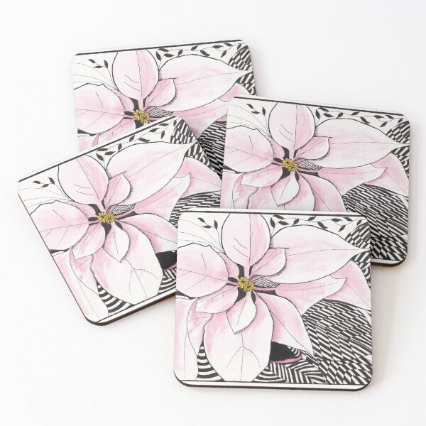 Item preview, Zentangle Poinsettia in Pink and Black designed and sold by The Elderberry Blossom.