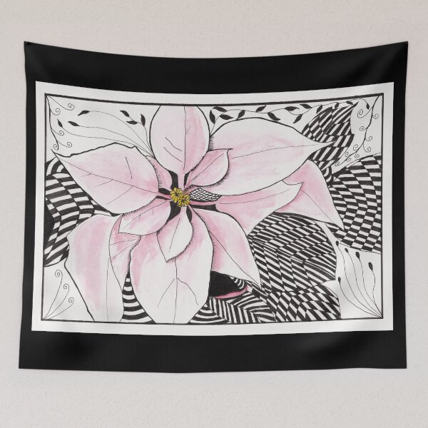 Item preview, Zentangle Poinsettia in Pink and Black designed and sold by The Elderberry Blossom.