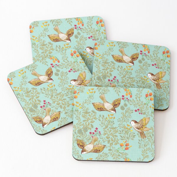Item preview, Birdsong Meadow Flying Birds Foliage Flowers Sky Blue designed and sold by Cecilia Mok.