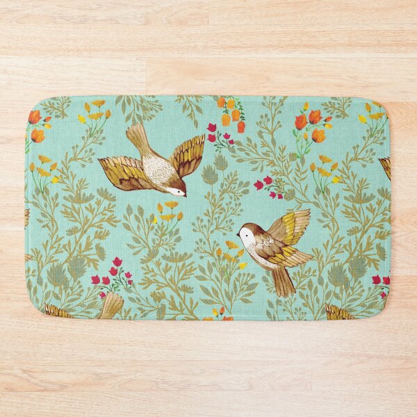 Item preview, Birdsong Meadow Flying Birds Foliage Flowers Sky Blue designed and sold by Cecilia Mok.