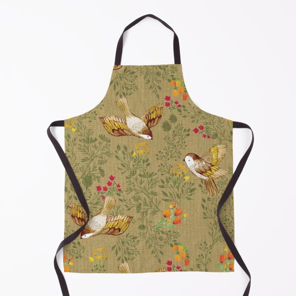 Item preview, Birdsong Meadow Flying Birds Foliage Flowers Golden Sand Linen designed and sold by Cecilia Mok.