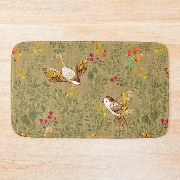 Item preview, Birdsong Meadow Flying Birds Foliage Flowers Golden Sand Linen designed and sold by Cecilia Mok.