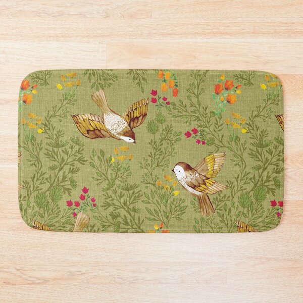 Item preview, Birdsong Meadow Flying Birds Foliage Flowers Green Moss designed and sold by Cecilia Mok.