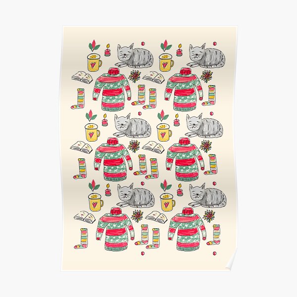 Cute Cats and Cozy Christmas Jumpers Pattern Poster