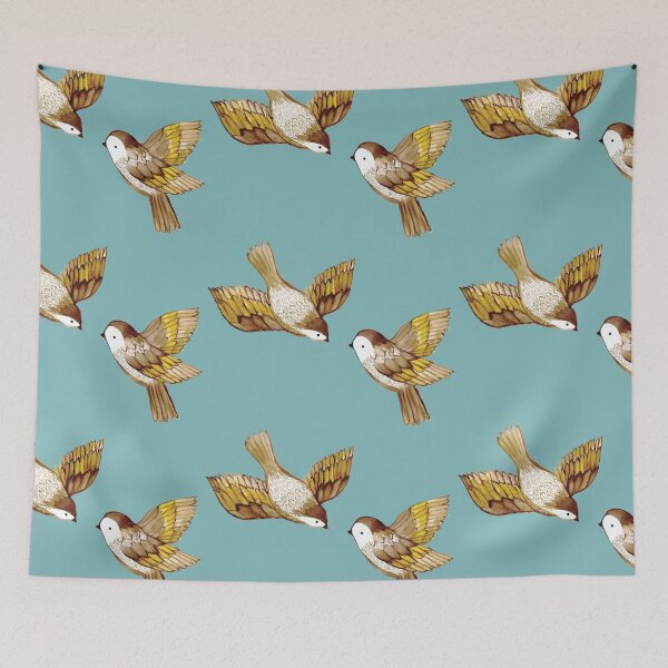 Item preview, Two Birds in Flight on Blue designed and sold by Cecilia Mok.