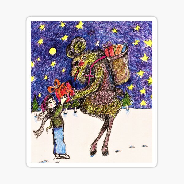 Item preview, Merry Krampus, holiday card, pagan, illustration, pen and ink. designed and sold by lydiaknoxart.