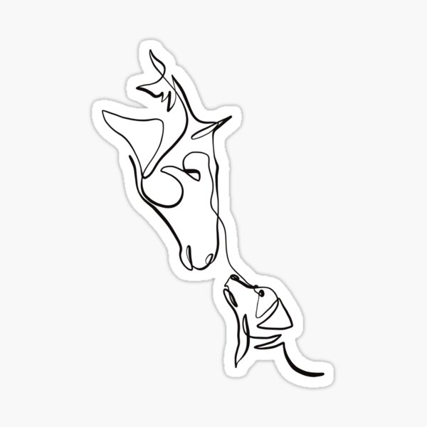 Dibujo de una línea de caballo y perro Lámina artística Pegatina