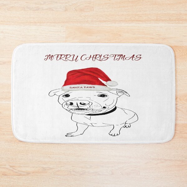 Item preview, Festive American Bulldog Merry Christmas with Santa Paws Hat designed and sold by IslesArt.