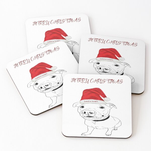 Item preview, Festive American Bulldog Merry Christmas with Santa Paws Hat designed and sold by IslesArt.